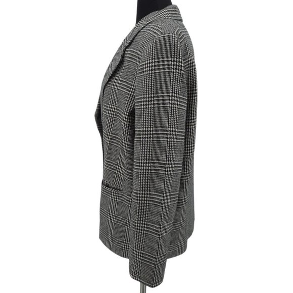 VTG 90s Requirements Size 14 Petite Black Cream Plaid Wool Single Button Blazer - Picture 4 of 6